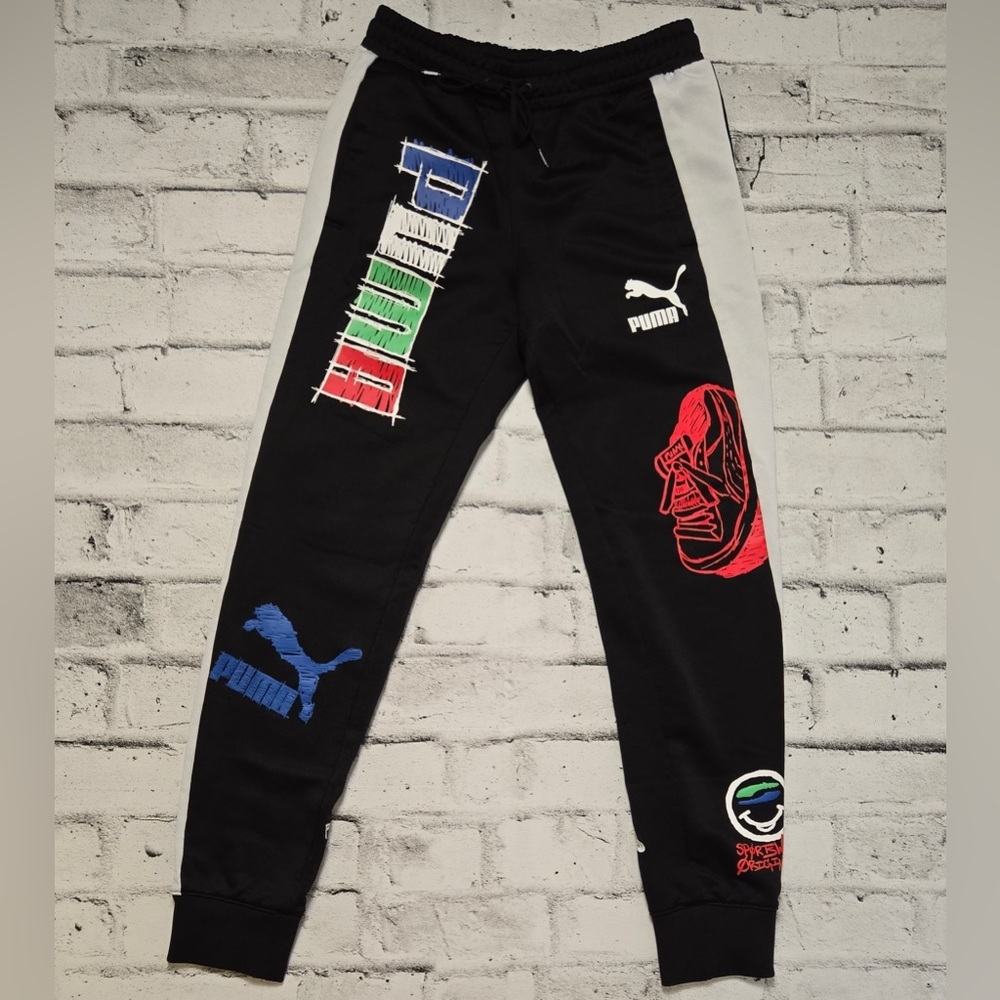 Puma Graphic Logo Jogger Sweatpants Black Streetwear Athletic Small